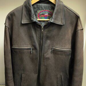 Biker natural leather jacket men, size L (52 Euro size), brown, Made in Italy